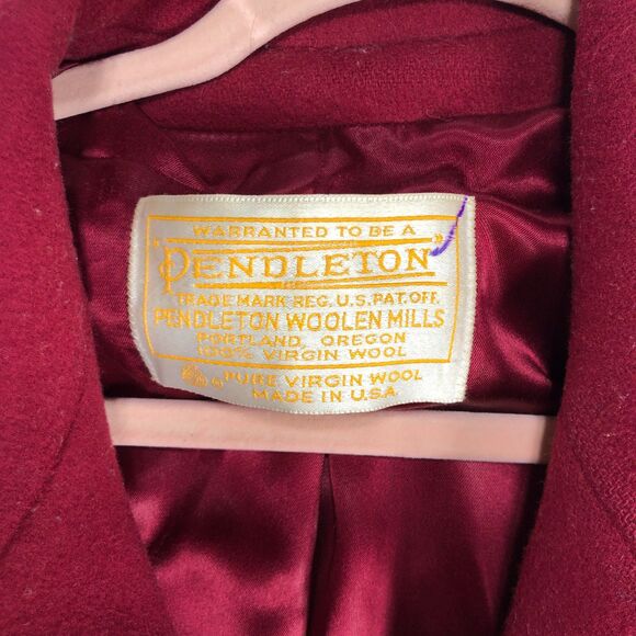 Pendleton Vintage Trench Coat Womens Size 14 Maroon Red 100% Wool Made in USA - Picture 11 of 14